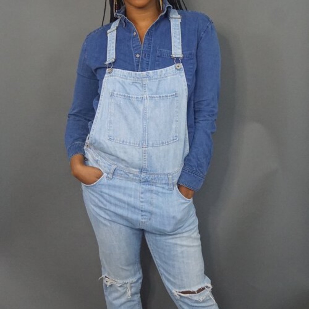 Light Wash, Denim Overalls, Slim Leg